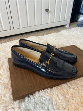 Sam Edelman Loraine Loafer Baltic Navy Crinkle Patent Leather 7.5m new with tags